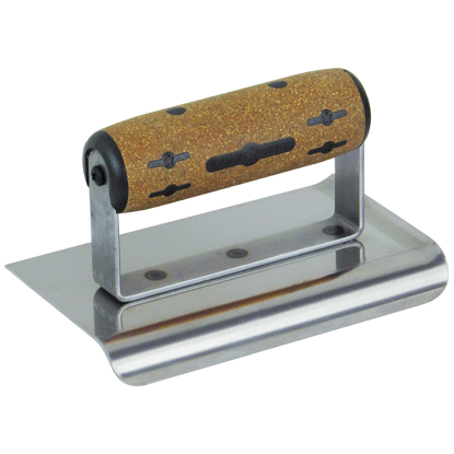 Picture of 8" x 4" 1/4"R Elite Series™ Stainless Steel Single Curved End Cement Edger with Cork Handle