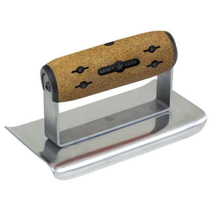 Picture of 8" x 4" 3/8"R Elite Series™ Stainless Steel Curved Ends Cement Edger with Cork Handle