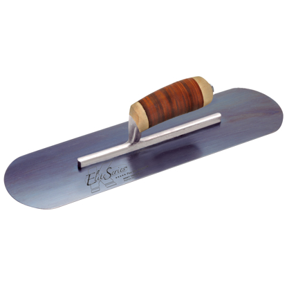 Picture of Elite Series Five Star™ 16" x 4-1/2" Blue Steel Pool Trowel with Leather Handle on a Short Shank