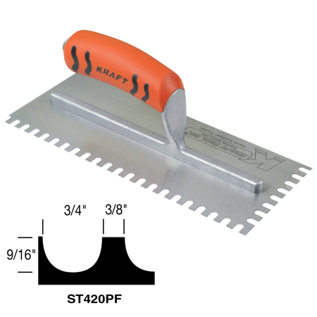 Picture of 3/4" x 9/16" x 3/8" U-Notch Trowel with ProForm® Handle in Case Cut Box